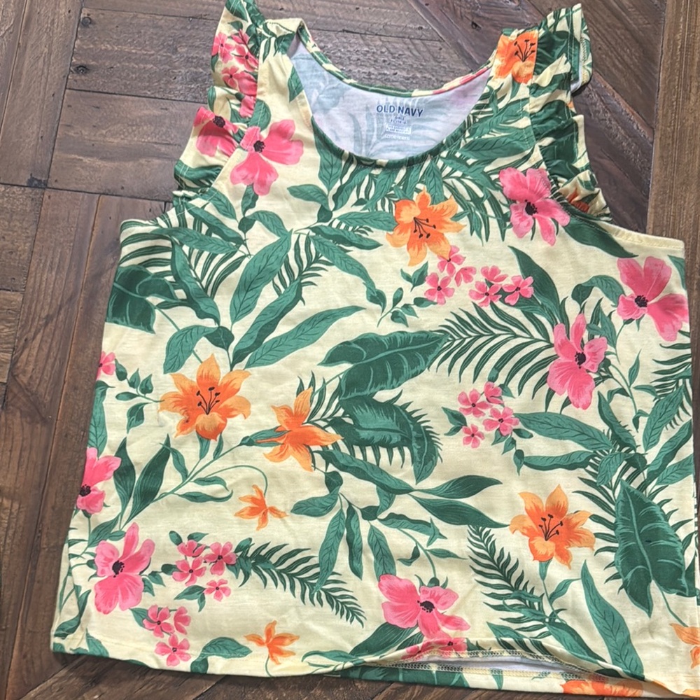 Old Navy Green and Pink Floral Tank Top